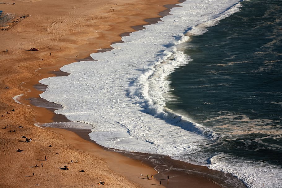mar, nazareth, waves, beach, summer, sand, costa, ocean, holidays, blue