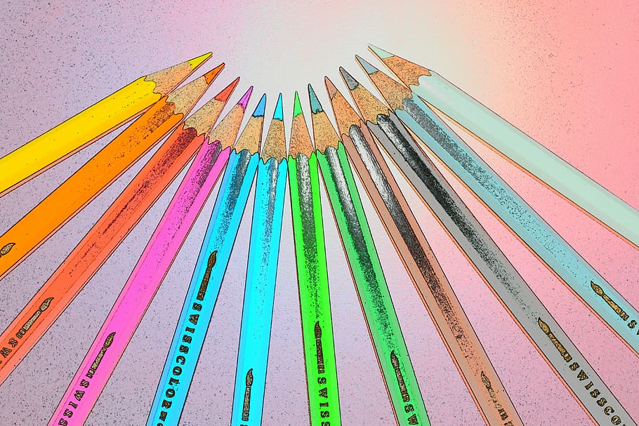 Colour Pencils, Pens, Draw, Paint, Color, multi colored, variation, studio shot, close-up, choice