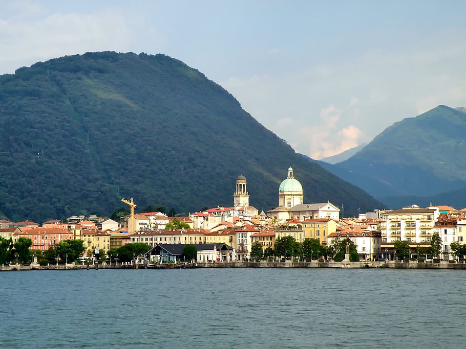 verbania, italy, valley, mountains, forest, trees, woods, skyline, buildings, architecture