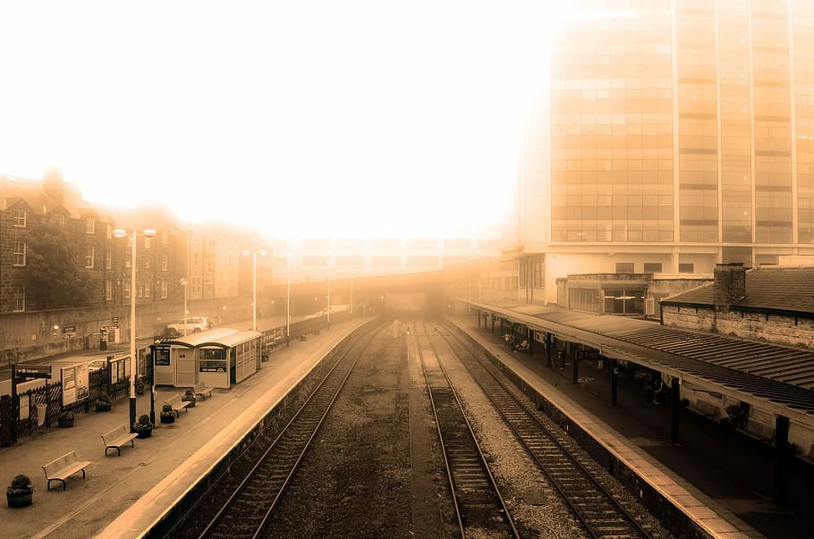 train station, Brown, City, Curve, Curvy, Dull, autumn, brown, city, early, fog