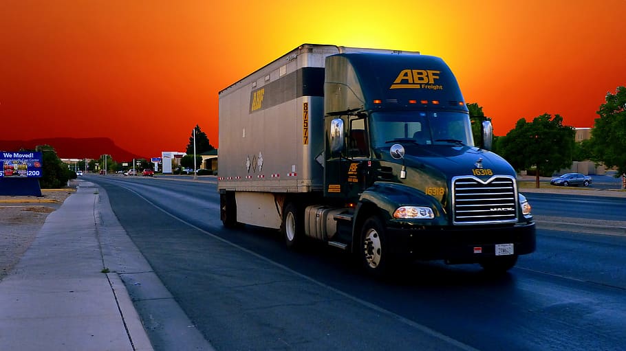 camión, americano, puesta de sol, vehículo, transporte, tráfico, carretera, urbano, modo de transporte, vehículo terrestre