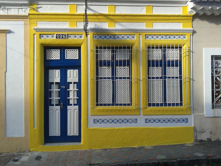olinda, brasil, nordeste, pernambuco, velho, história, casa, fachada, estrutura construída, amarelo