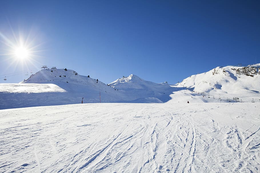 snow field, daytime, snow, mountain, ski, andorra, nevada, white, top, skiing