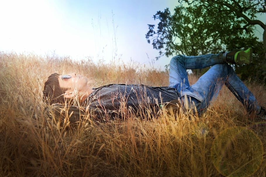 laying, sun, looking, grass, Boy, looking up, photos, guy, laying down, public domain