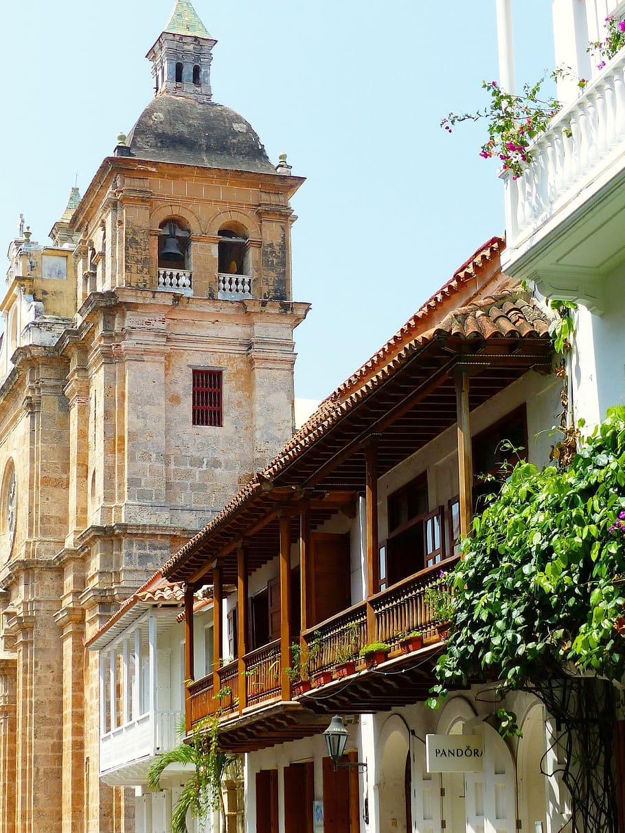 cartagena, old town, colombia, architecture, built structure, building exterior, building, low angle view, plant, nature