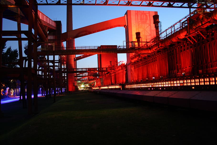 kokerei zollverein, eat, light, industrial monument, night photograph, lighting, coke oven, long time recording, industry, carbon