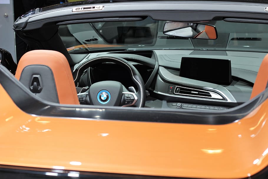 car, bmw i8 roadster, auto show zagreb 2018, modern technology, plug in hybrid, electric and gasoline technology, power, sport, public show, mode of transportation