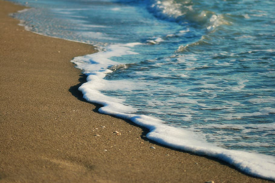 beach, sand, waves, wet, ocean, saltwater, nature, shore, coast, foam