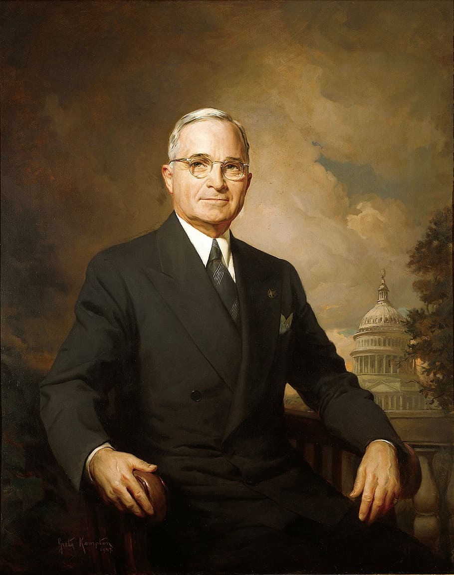 man's profile painting, harry s truman, president, usa, white house, 33, america, united states, portrait, government