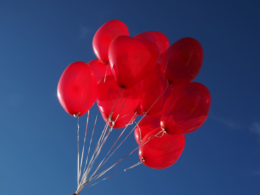 fotografia, vermelho, balões, coração, amor, romance, romântico, relacionamento, em forma de coração, dia do casamento