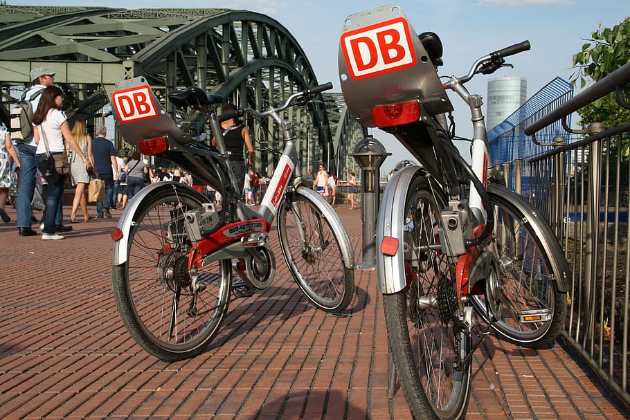bicycles, wheels, cycling, cologne, hohenzollern bridge, db, deutsche bahn, wheel, bicycle, transportation