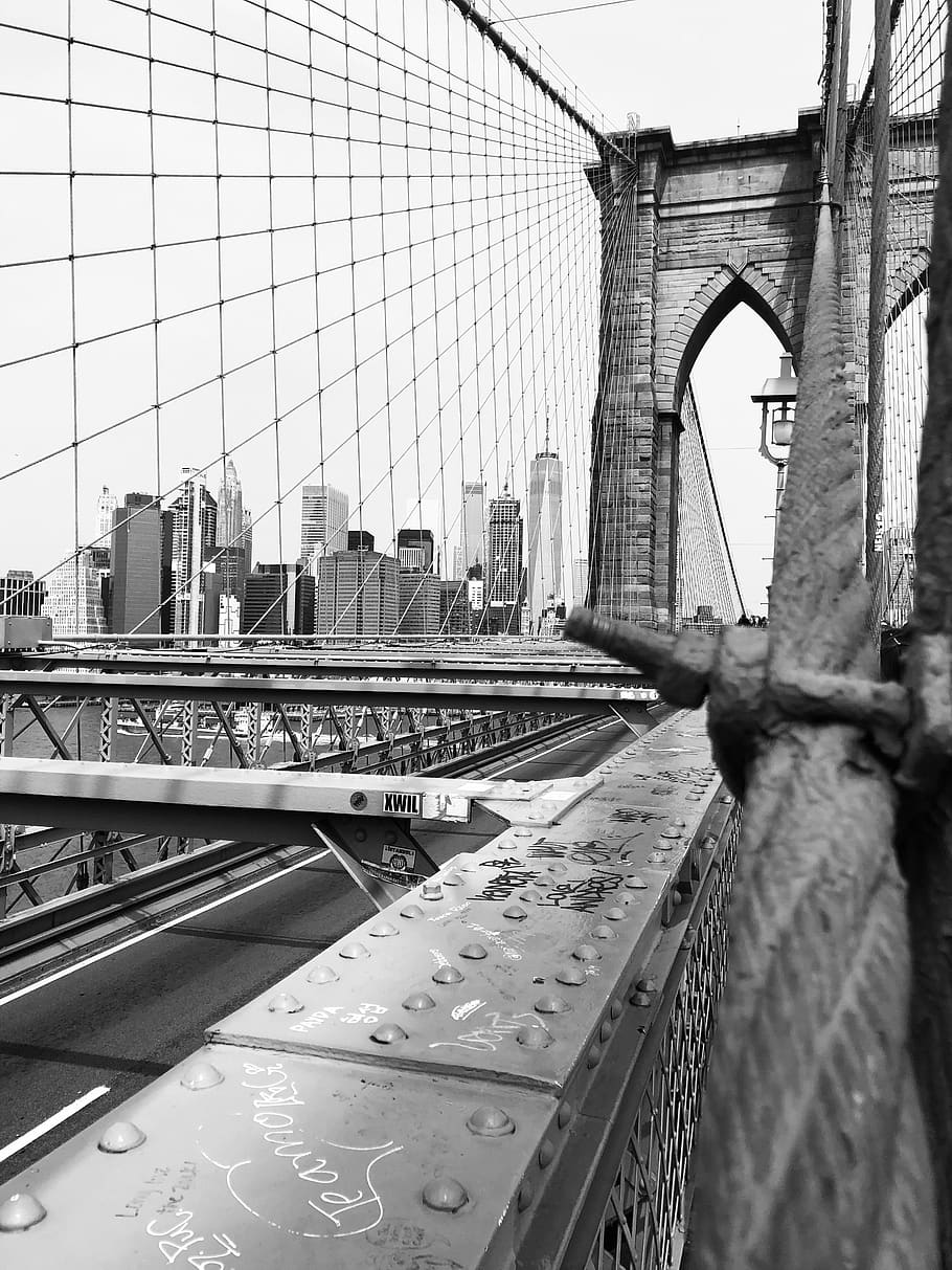 Brooklyn, puente, Manhattan, ciudad, arquitectura, rascacielos, hito, Nueva York, turismo, paisaje urbano