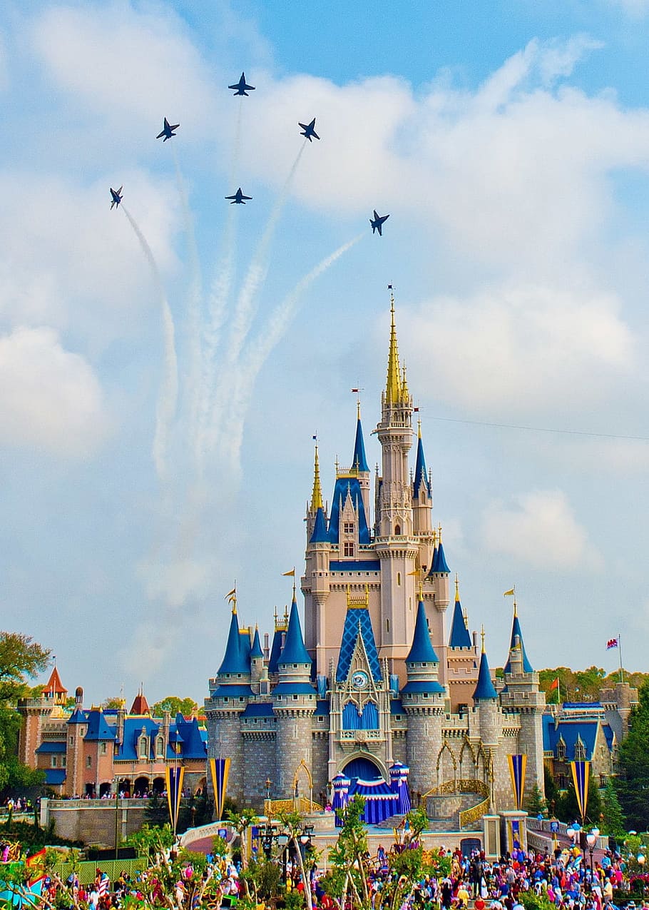 디즈니 랜드 성, 파란 천사, 해군, 정밀함, 비행기, 성, 성능, 마술 왕국, 디즈니 월드, 놀이 공원