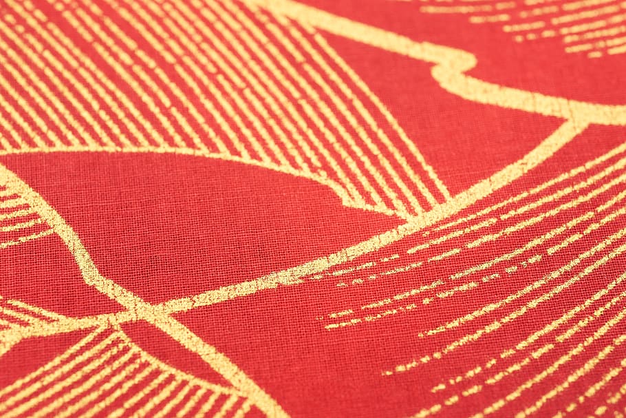 vermelho, ouro, tecido, textura, roupas, costura, materiais, macro, artesanato, padrão