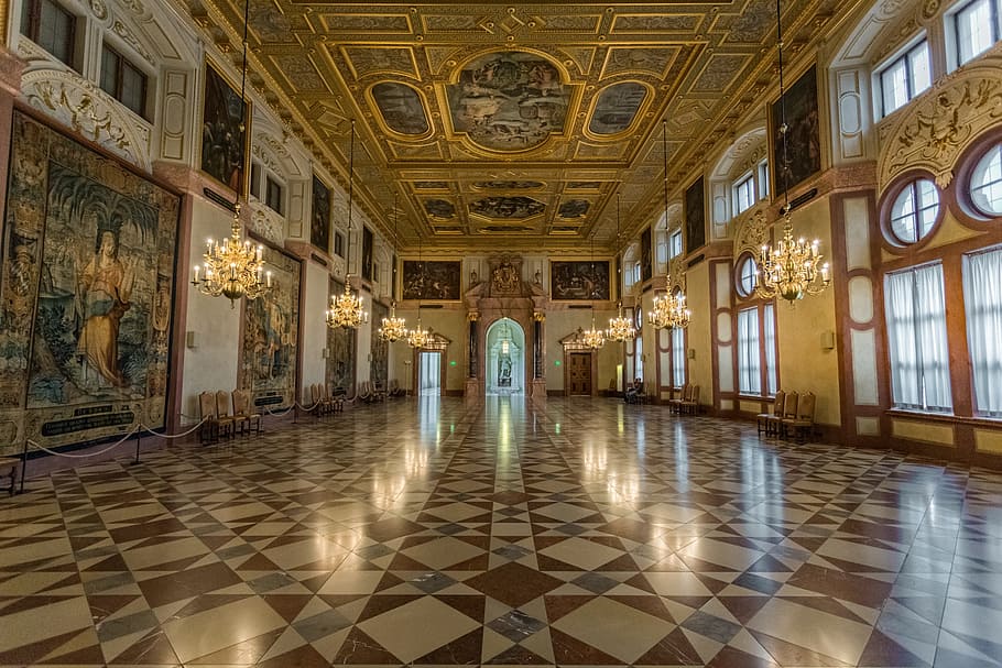 hallway with paintings, munich, palace, germany, architecture, old, historic, tourist, royal, building