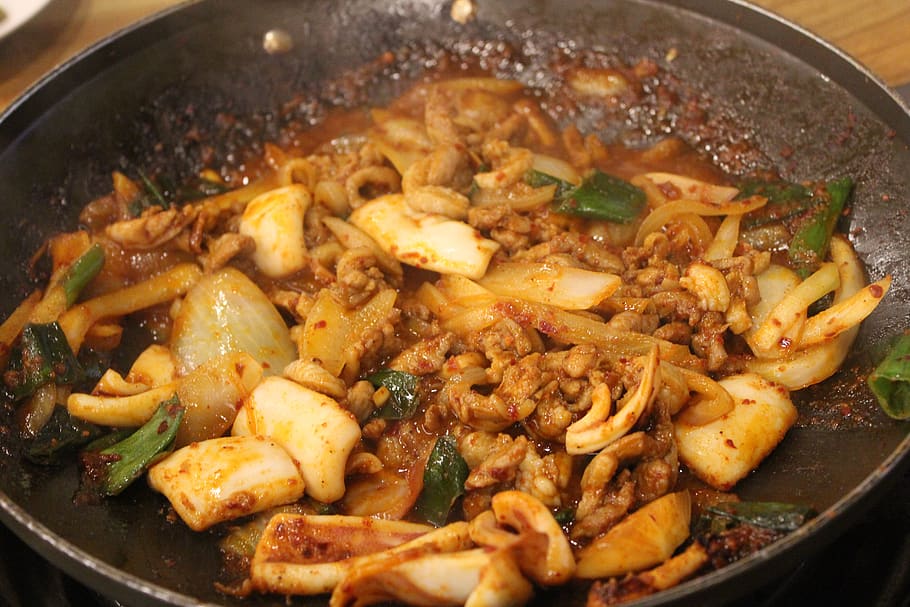 food, delicious, korean food, republic of korea, spicy, meat, vegetables, squid, duck, duck meat