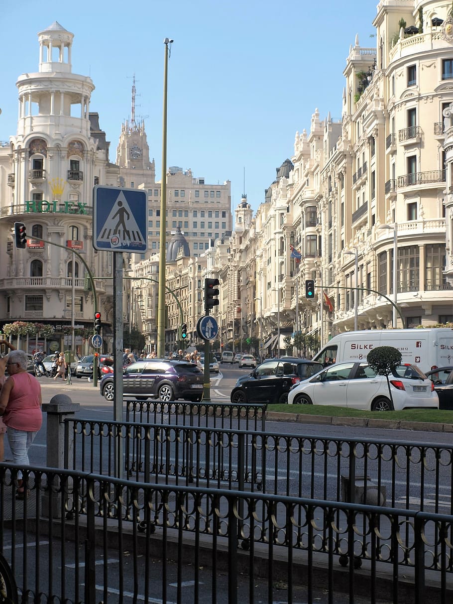 madrid, city, view, spain, road, people, street, urban Scene, architecture, cityscape