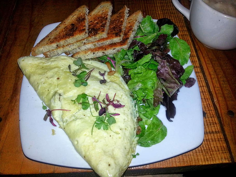 omelette and toast, Omelette, Toast, breakfast, food, photos, omlette, public domain, vegetables, meal