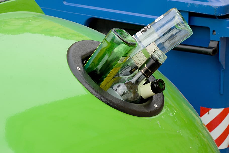 basura, reciclaje, vidrio, verde, la papelera de reciclaje, contenedor, liquidación, la botella, papelera, residuos