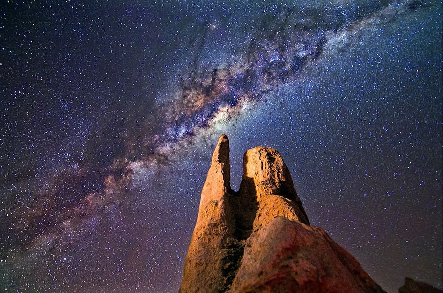 marrom, montanha de pedra, céu noturno, via láctea, rochas, noite, paisagem, pináculos, austrália, céu
