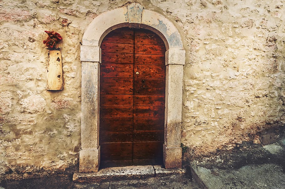 puerta, madera, masiva, entrada, puertas, salida, dom, arquitectura, piedra, pared