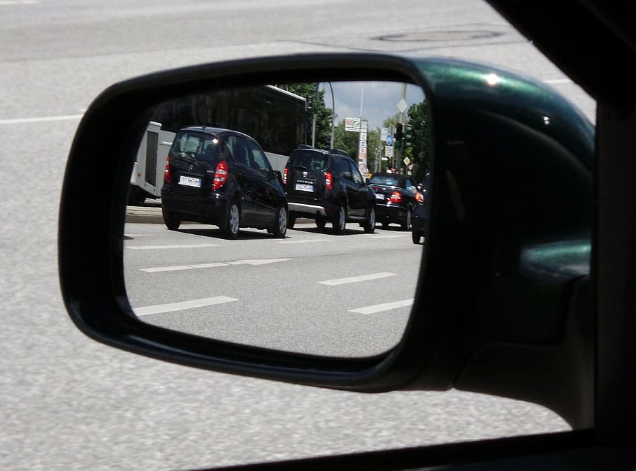 Retrovisor trasero, Conducción, Vista, espejo, vidrio, automóvil, vehículo, transporte, reflexión, espejo del vehículo