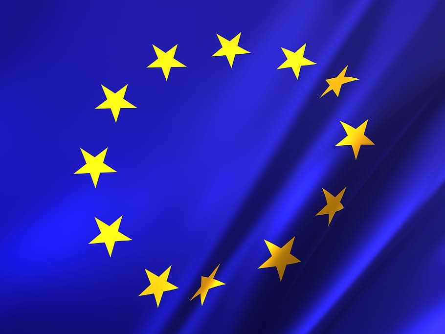 Azul, amarillo, bandera de impresión de estrellas, UE, bandera, Europa, Unión Europea, símbolo, nacional, país