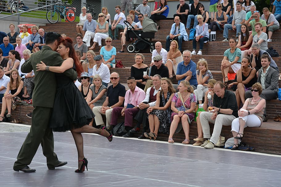 mujer, hombre bailando, frente, audiencias, hamburgo, tango argentino, festival, baile, baile de pareja, luz natural