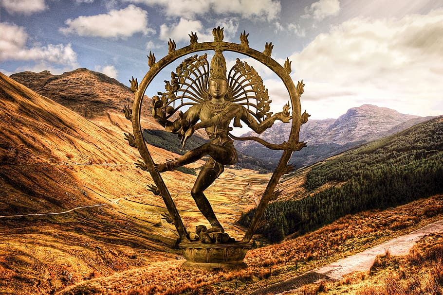 estatua de shiva, montaña, shiva, nataraja, bailarín, bailarín cósmico, paisaje, hermoso paisaje, espiritualidad, espiritual