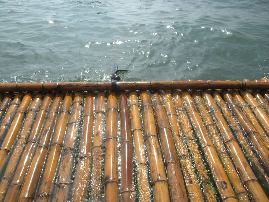 bamboo, batangas, watter, floating, water, high angle view, day, nature, metal, outdoors