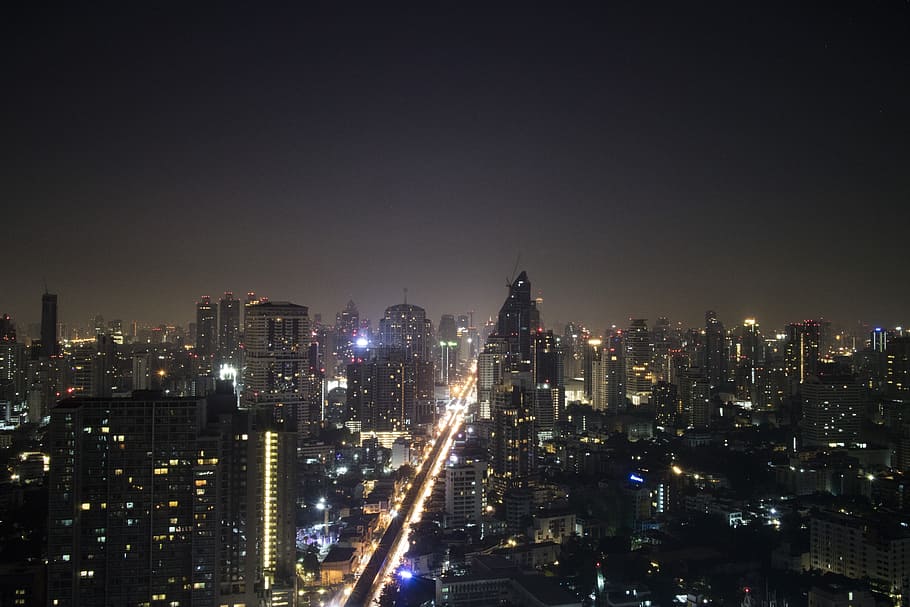 Bangkok, Night Lights, night, long exposure, roof top shot, cityscape, urban Skyline, skyscraper, urban Scene, city
