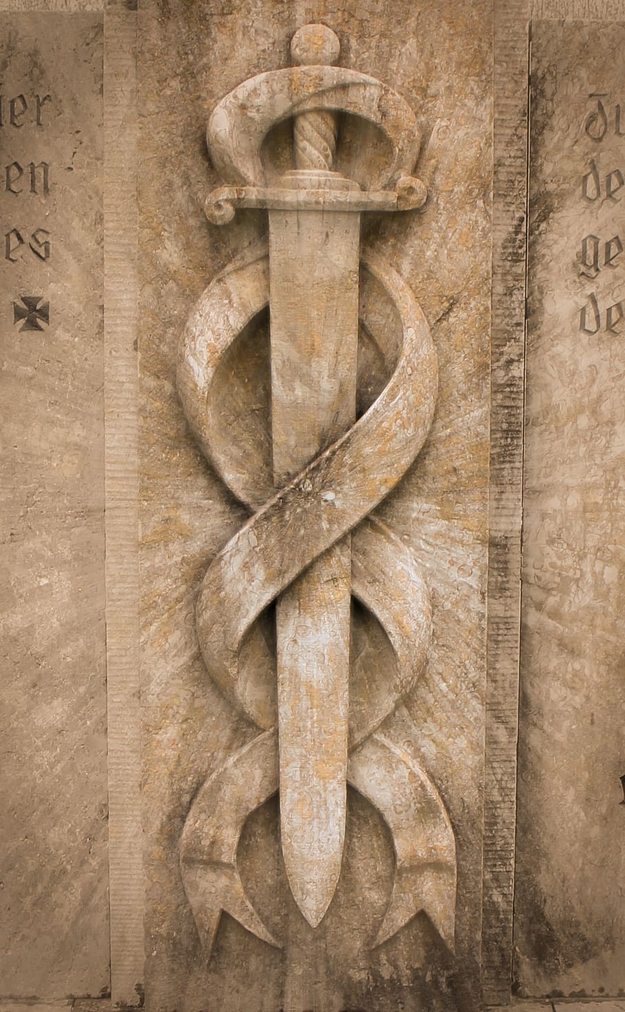 relief, sword, stone, symbol, weapon, historically, past, close-up, wood - material, studio shot