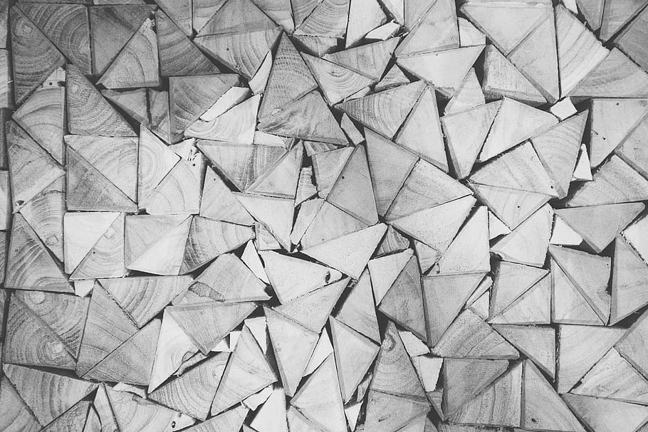 wood, triangles, patterns, black and white, full frame, backgrounds, pattern, textured, shape, indoors