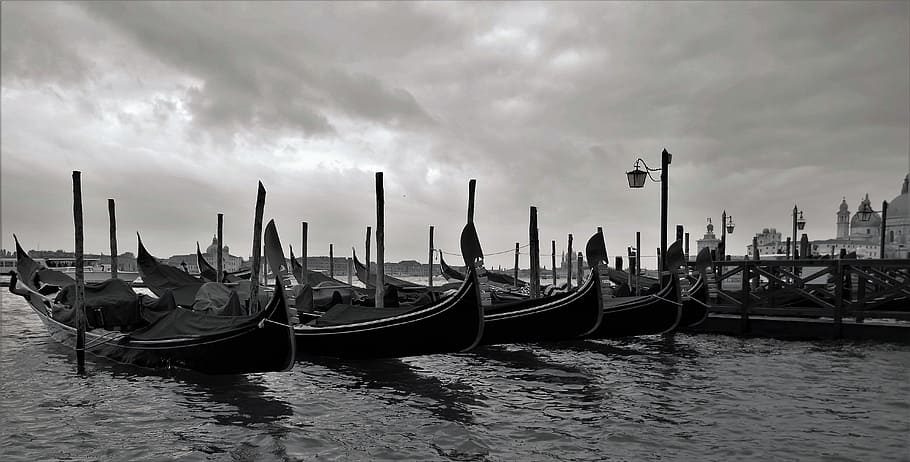 venice, gondolas, jetty, water, create, canale grande, channel, gondolier, lagoon, without tourists