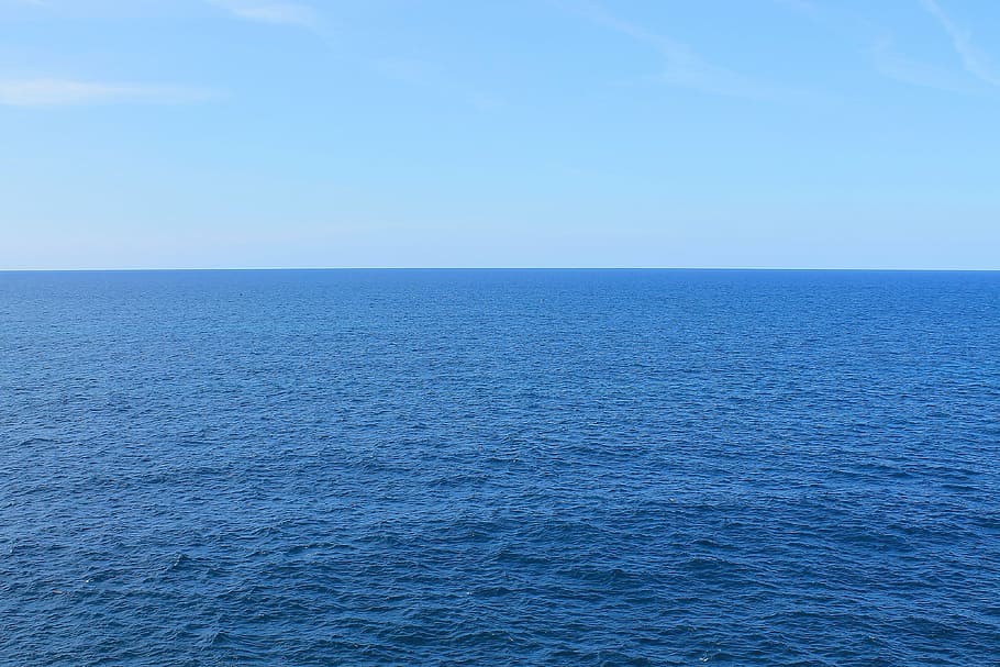 тело, вода, синий, облачно, небо, море, океан, по-прежнему, поверхность, горизонт