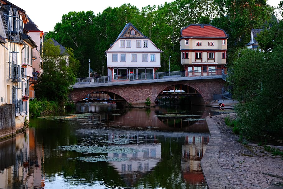 bridge houses, architecture, facade, building, window, historically, places of interest, river, old, customs station