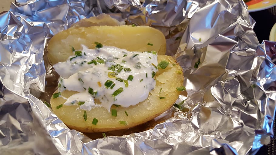 sliced, potato, mayonnaise, baked potatoes, potato dish, aluminum foil, foil potatoes, grill potatoes, barbecue, heat