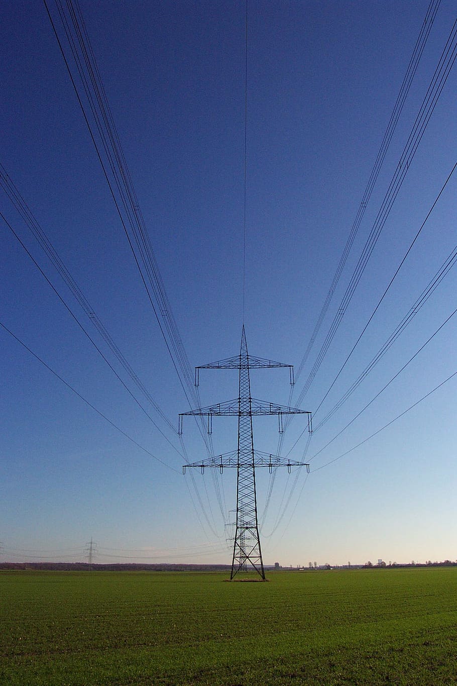 strommast, power lines, electricity, cable, power line, power supply, electricity pylon, sky, fuel and power generation, land
