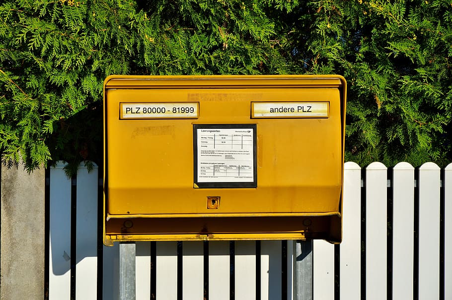メールボックス, レターボックス, ポストメールボックス, ポストアインウルフ, ポスト, 黄色, 送信, 金属, 手紙, 郵便配達員