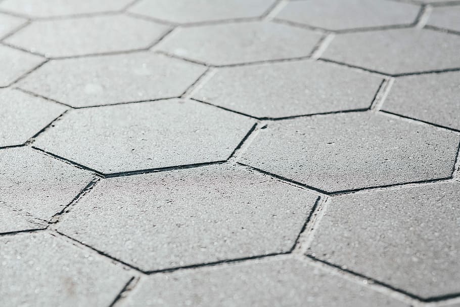 hexagonal floor tiles, Hexagonal, floor tiles, floor, background, tiles, hexagon, sidewalk, cobblestone, pattern