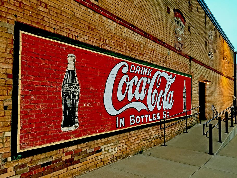 kilgore, texas, mural, iklan, coca-cola, coke, dinding bata, gedung, teks, komunikasi