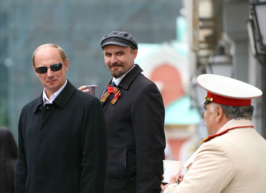 three, men, standing, building, daytime, Putin, Lenin, Stalin, Policy, Government