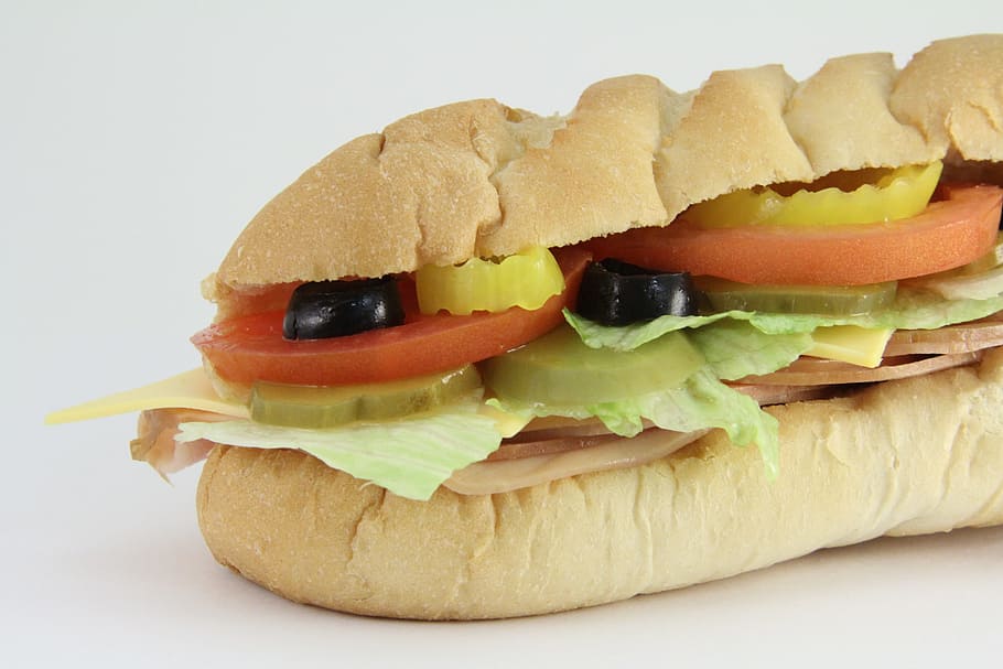 closeup, sandwich, submarine sandwich, sub, subway, lunch, healthy, american, deli, bun