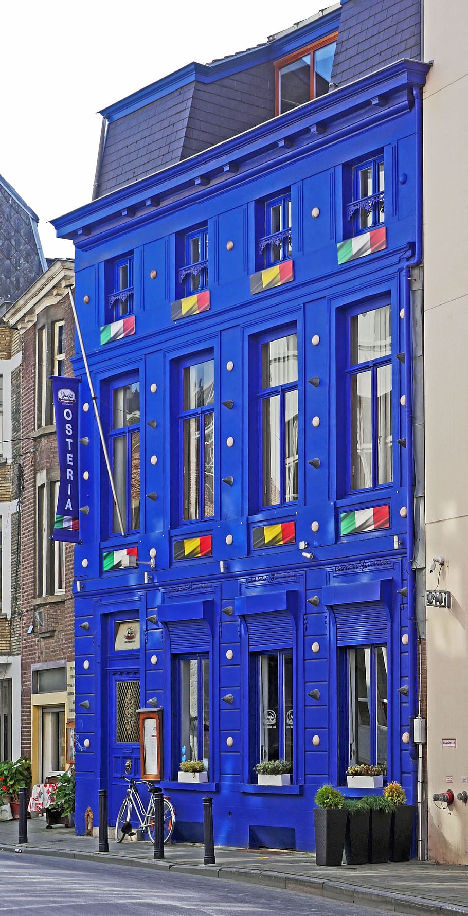 the blue house, gent, downtown, striking, row of houses, architecture, flanders, belgium, house facade, facade