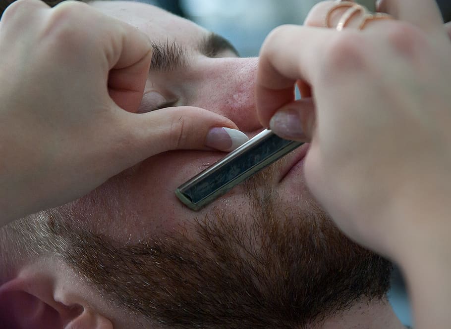 person shaving beard, man, barber, beard, razor, shaving, human body part, men, human hand, hand