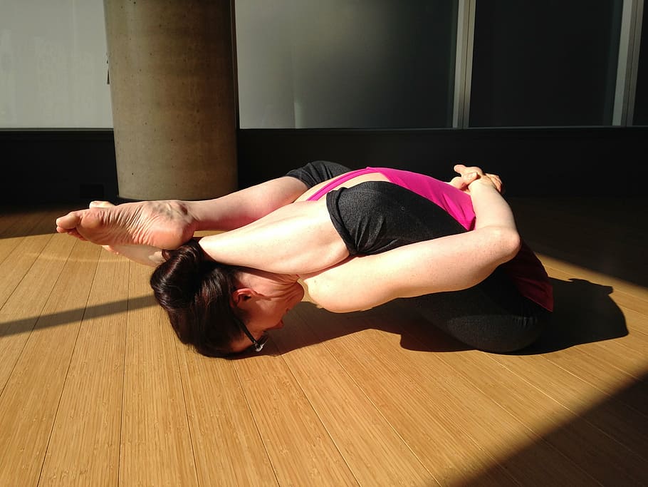 woman, stretching, body, wooden, floor, yoga, flexibility, health, female, yoga woman
