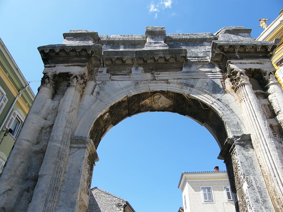 pula, arco, velho, romano, croácia, arquitetura, céu, história, estrutura construída, exterior do edifício