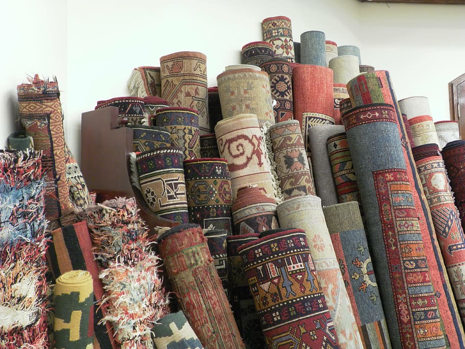 assorted-color carpet, turkey, cappadocia, carpets, carpet, turkish handicraft, textiles, handmade, large group of objects, indoors
