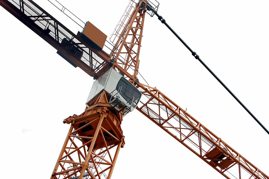 bottom view shot, yellow, building crane, baukran, crane, site, construction work, technology, sky, build
