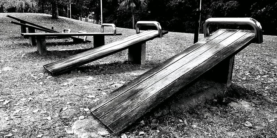 AMK, town, garden west, scale, photography, wooden, seesaws, park, bench, empty